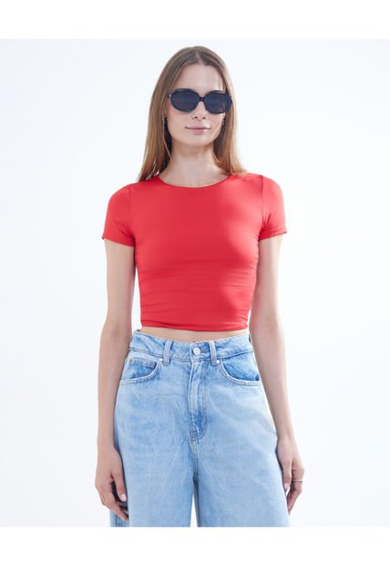 Crop Top Para Mujer Manga Corta Color Rojo Marca Seven Seven #28095649