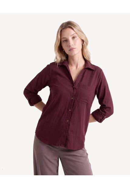 Blusa Camisera Con Charreteras Funcionales  Para Mujer Vino Seven Seven