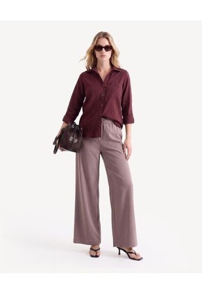 Blusa Camisera Con Charreteras Funcionales  Para Mujer Vino Seven Seven