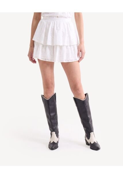 Falda Escalonada Con Textura Ojalillo  Para Mujer Blanco Seven Seven