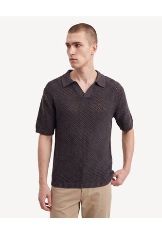 Polo Tejido Abierto  Para Hombre Gris Seven Seven Seven Seven