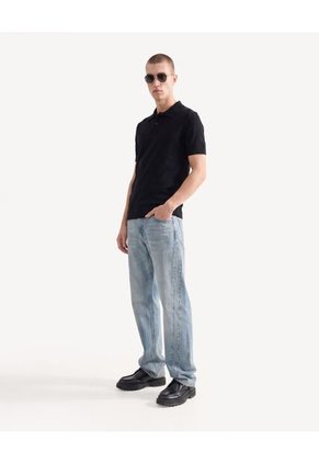 Polo Tejido En Tricot  Para Hombre Negro Seven Seven