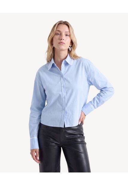 Blusa Camisera Con Contrastes Sutiles  Para Mujer Azul Seven Seven