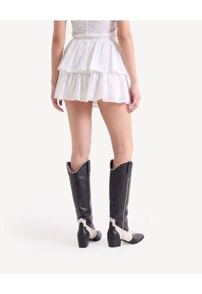 Falda Escalonada Con Textura Ojalillo  Para Mujer Blanco Seven Seven