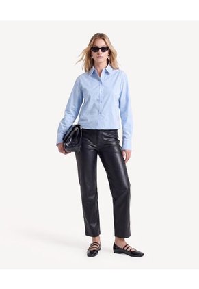 Blusa Camisera Con Contrastes Sutiles  Para Mujer Azul Seven Seven