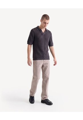 Polo Tejido Abierto  Para Hombre Gris Seven Seven
