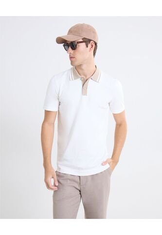 Polo Contraste Frontal  Para Hombre Blanco Seven Seven Seven Seven
