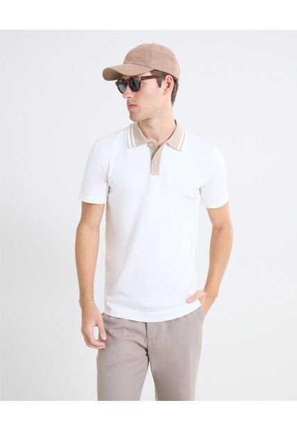Polo Contraste Frontal  Para Hombre Blanco Seven Seven