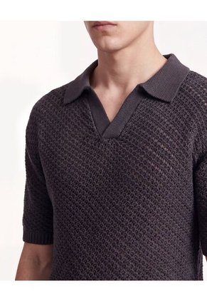 Polo Tejido Abierto  Para Hombre Gris Seven Seven