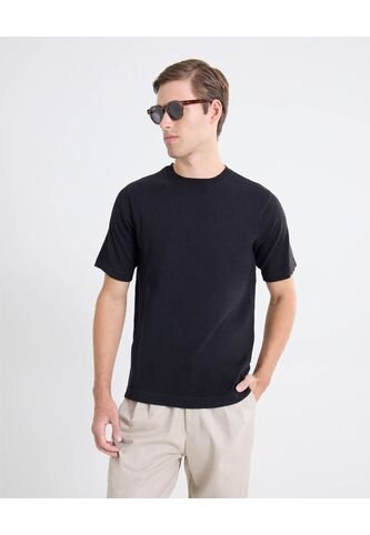 Camiseta Tejida De Relieve Sutil  Para Hombre Negro Seven Seven Seven Seven