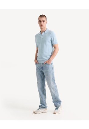Polo Confort En Tricot  Para Hombre Celeste Seven Seven