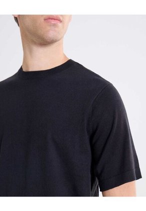 Camiseta Tejida De Relieve Sutil  Para Hombre Negro Seven Seven