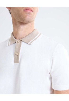 Polo Contraste Frontal  Para Hombre Blanco Seven Seven