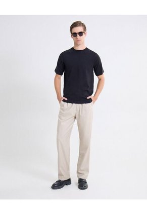 Camiseta Tejida De Relieve Sutil  Para Hombre Negro Seven Seven