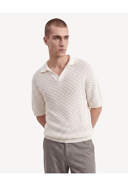 Polo Tricot Tipo Malla  Para Hombre Beige Seven Seven
