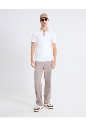 Polo Contraste Frontal  Para Hombre Blanco Seven Seven