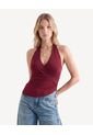Camiseta Halter Cruzada Con Anudado  Para Mujer Vino Seven Seven de Seven Seven