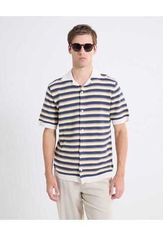 Camisa Crochet De Rayas  Para Hombre Marfil Seven Seven Seven Seven