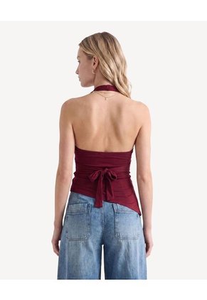 Camiseta Halter Cruzada Con Anudado  Para Mujer Vino Seven Seven