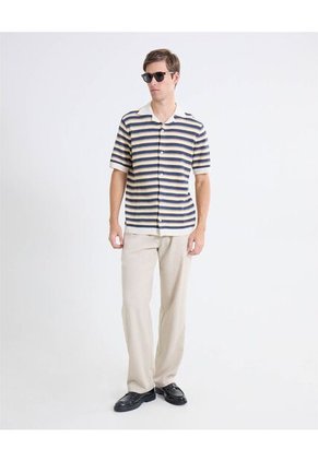 Camisa Crochet De Rayas  Para Hombre Marfil Seven Seven