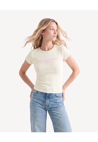 Camiseta Ajustada Con Detalle Frontal  Para Mujer Crema Seven Seven Seven Seven