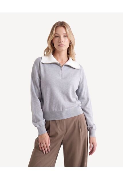 Saco Tejido Con Cuello Alto Moderno  Para Mujer Gris Seven Seven