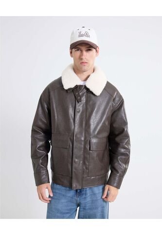 Chaqueta Con Cuello Removible  Para Hombre Café Seven Seven Seven Seven