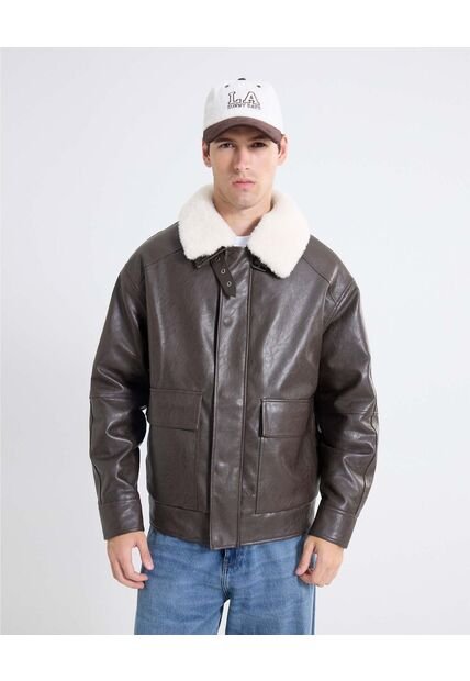 Chaqueta Con Cuello Removible  Para Hombre Café Seven Seven