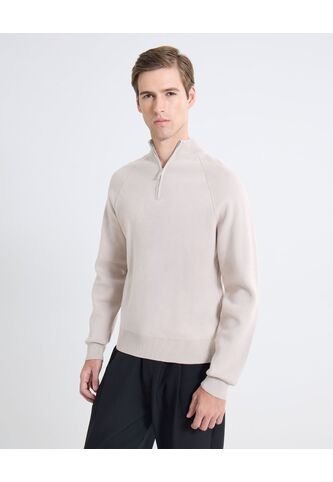Saco Tejido Half Zipper  Para Hombre Beige Seven Seven Seven Seven
