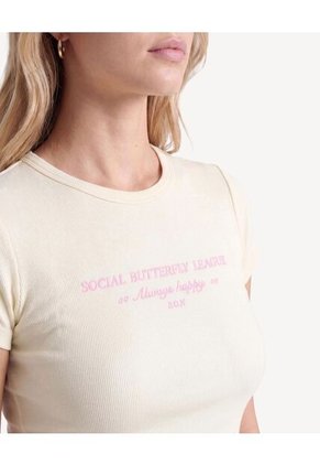 Camiseta Ajustada Con Detalle Frontal  Para Mujer Crema Seven Seven