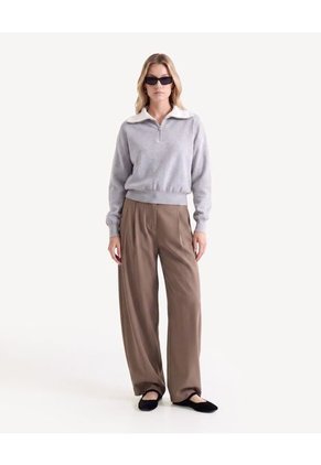 Saco Tejido Con Cuello Alto Moderno  Para Mujer Gris Seven Seven