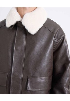 Chaqueta Con Cuello Removible  Para Hombre Café Seven Seven