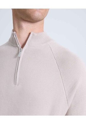 Saco Tejido Half Zipper  Para Hombre Beige Seven Seven