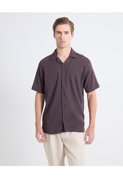 Camisa Textura Rústica  Para Hombre Café Seven Seven