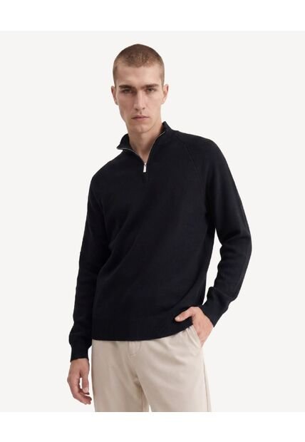 Saco Tricot Con Half Zipper  Para Hombre Negro Seven Seven