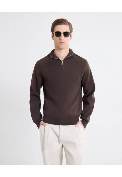 Saco Tricot Half Zipper  Para Hombre Café Seven Seven