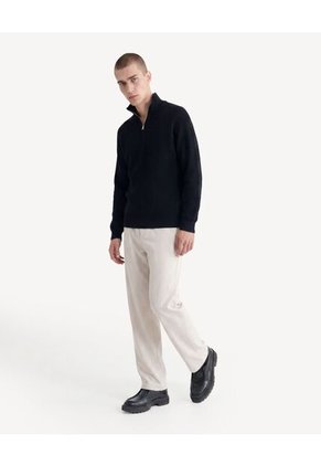 Saco Tricot Con Half Zipper  Para Hombre Negro Seven Seven