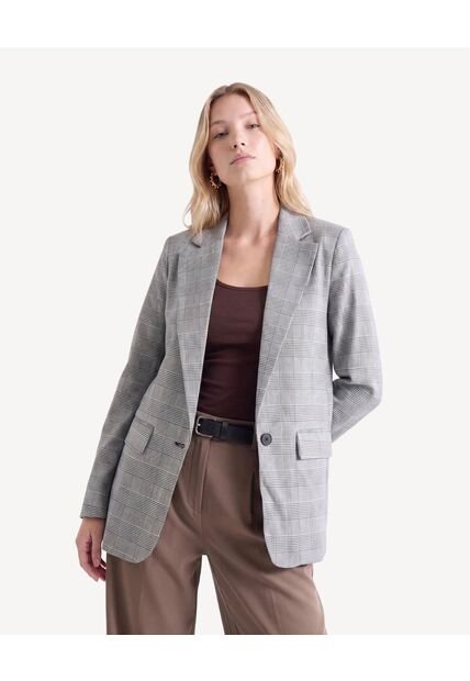 Blazer De Solapa Con Bolsillos Frontales  Para Mujer Gris Seven Seven