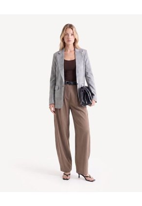 Blazer De Solapa Con Bolsillos Frontales  Para Mujer Gris Seven Seven