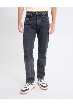 Jean Straight Recogidos Decorativos  Para Hombre Negro Seven Seven