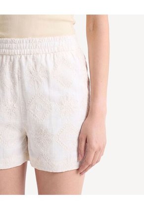 Short Texturizado De Cintura Flexible  Para Mujer Beige Seven Seven