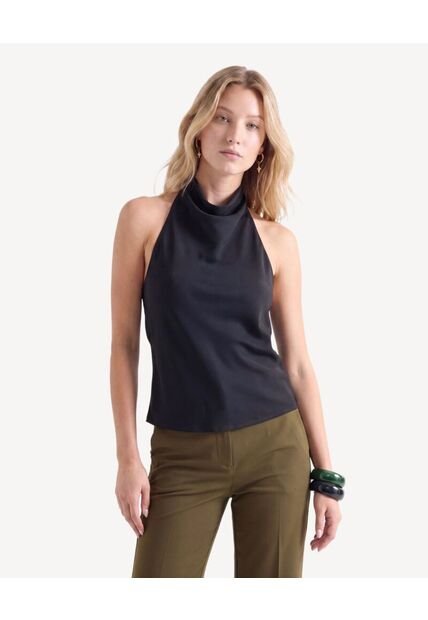 Blusa Halter Con Detalle Abotonado  Para Mujer Negro Seven Seven