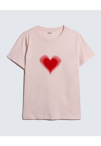 Camiseta Estampado De Corazón  Para Mujer Rosa Seven Seven