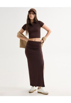 Polo Para Mujer Manga Corta Color Café Marca Seven Seven #28110009