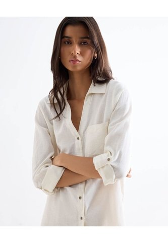 Blusa Camisera Holgada  Para Mujer Marfil Seven Seven Seven Seven