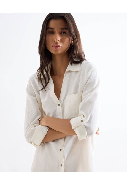 Blusa Camisera Holgada  Para Mujer Marfil Seven Seven