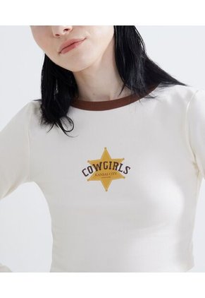 Crop Top Para Mujer Manga Larga Color Cafe  Marca Seven Seven #28095667