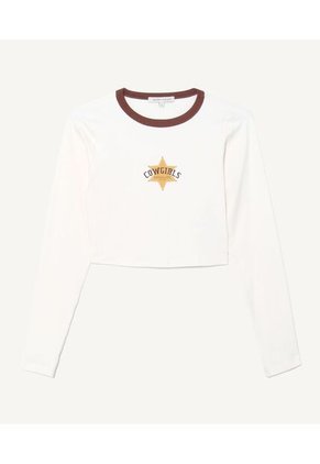 Crop Top Para Mujer Manga Larga Color Cafe  Marca Seven Seven #28095667