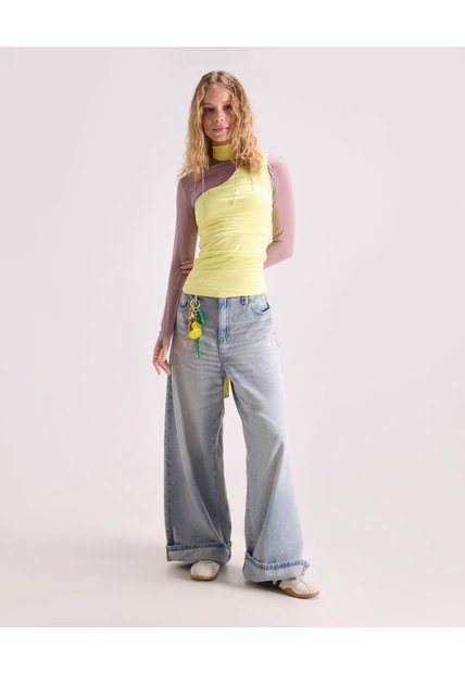Jean Wide Leg Paper Bag  Para Mujer Azul Seven Seven
