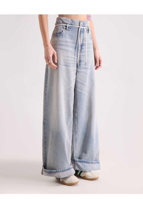 Jean Wide Leg Paper Bag Para Mujer Azul Seven Seven